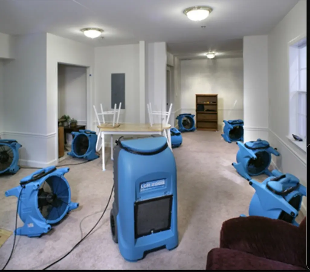 Air movers and dehumidifier setup for Water Extraction & Removal in Lemay